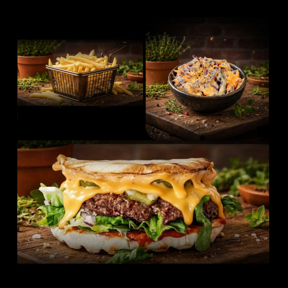 KLASYK burger z frytkami i colesławem